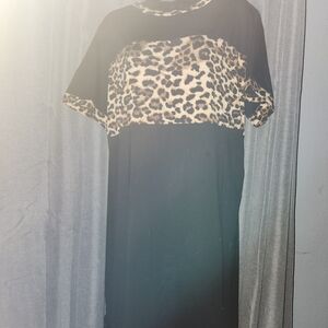 SHEIN Black Dress with Leopard Print